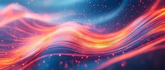 Poster - A blue and orange wave with a lot of sparkles. The wave is very long and it looks like it is moving
