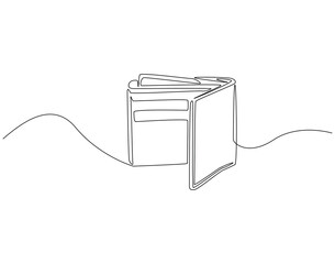 Fototapete - Continuous one line drawing of money wallet. One line drawing illustration of wallet. Business, banking, finance, e - commerce concept single line. Editable outline