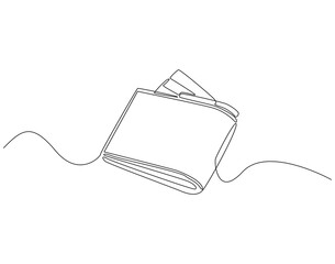 Fototapete - Continuous one line drawing of money wallet. One line drawing illustration of wallet. Business, banking, finance, e - commerce concept single line. Editable outline
