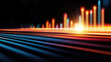 Poster - Colorful light trails and abstract patterns on a dark background.