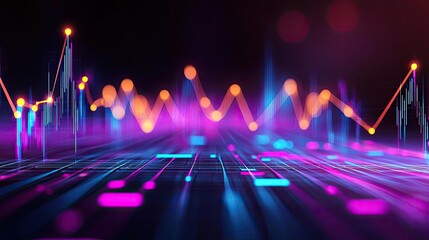Poster - Colorful abstract digital sound wave representation on dark background.