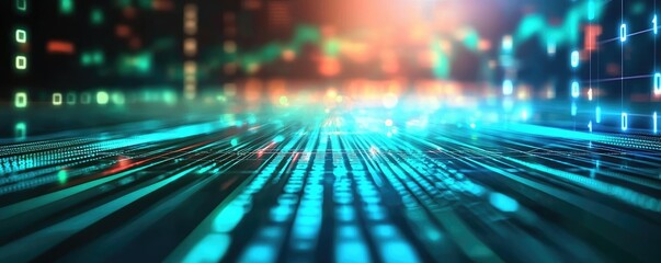 Poster - Abstract digital data visualization with glowing lines and numbers.