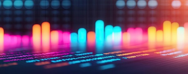Poster - Colorful audio waveforms on a digital screen, abstract music visualization.