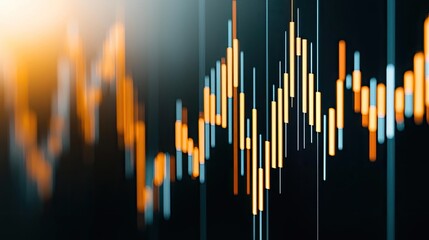 Poster - Abstract finance graphic, colorful candlestick chart on black background