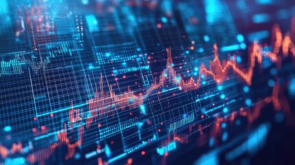Aufkleber - Abstract data visualization, digital graphs and charts on dark background