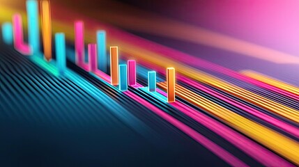 Poster - Vibrant data visualization with colorful audio levels on a dark background