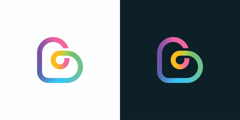 Aufkleber - Colorful heart shape initial letter B vector logo design with modern, simple, clean and abstract style. Icon for business, research, technology and personal branding.
