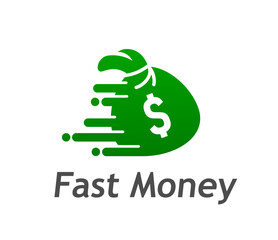 Poster - Fast money transfer icon for quick cash exchange or pay and credit finance, vector emblem. Dollar bag in fast motion icon for online transfer or cash withdrawal from ATM, payment and bank service sign