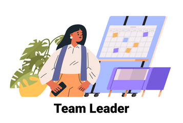 Poster - Team leader businesswoman planning meeting office plant calendar
