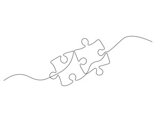 Continuous one line drawing of puzzle. One line drawing illustration of puzzle game. Problem solving. Business, thinking process, creativity concept single line. Editable outline