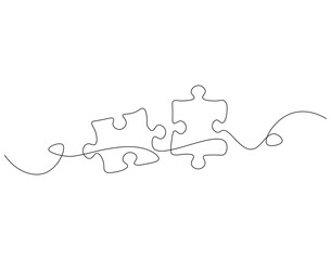 Wall Mural - Continuous one line drawing of puzzle. One line drawing illustration of puzzle game. Problem solving. Business, thinking process, creativity concept single line. Editable outline