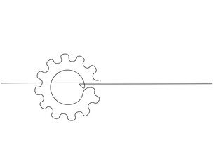 Fototapete - Continuous one line drawing of machine gear. One line drawing illustration of gear wheel. Gear technology concept single line. Editable outline