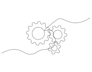 Fototapete - Continuous one line drawing of machine gear. One line drawing illustration of gear wheel. Gear technology concept single line. Editable outline