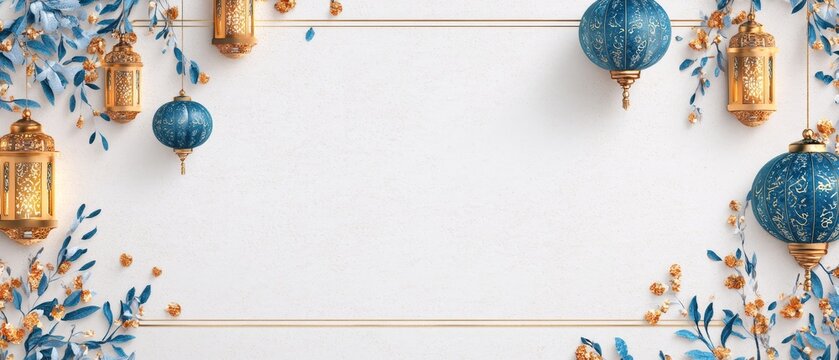 Simple 3D vector white background with Islamic Ramadan elements
