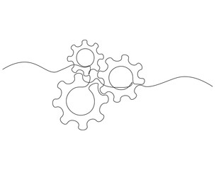 Wall Mural - Continuous one line drawing of machine gear. One line drawing illustration of gear wheel. Gear technology concept single line. Editable outline