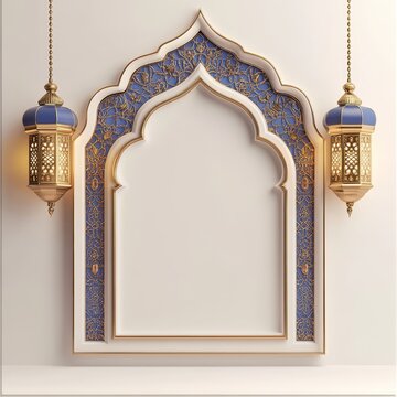 Simple 3D vector white background with Islamic Ramadan elements
