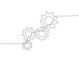 Fototapete - Continuous one line drawing of machine gear. One line drawing illustration of gear wheel. Gear technology concept single line. Editable outline