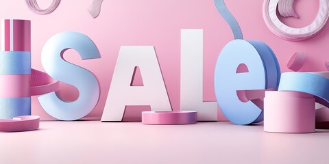 Aufkleber - Modern Pastel Sale Display with Creative Pink and Blue Ribbons and Decor : Generative AI