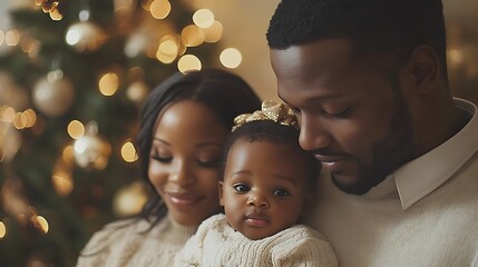 Generative AI Image of Family Portrait with Smiles Indoors with Christmas Decorations