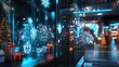 © Fxquadro - Winter shopping mall with neon snowflakes and gifts.