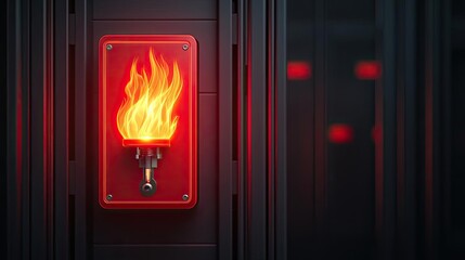 Aufkleber - Fire alarm device with flame indicator, dark background, emergency safety equipment.
