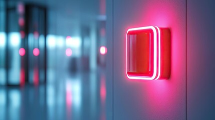 Poster - Illuminated button in a modern corridor, enhancing futuristic ambience.