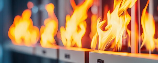 Aufkleber - Flames blazing fiercely in a modern industrial setting.