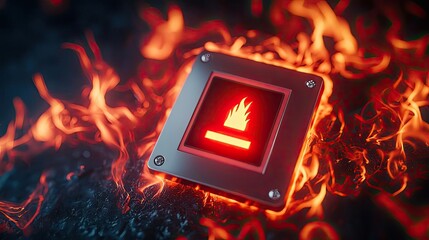 Aufkleber - Fire hazard warning sign with flames, isolated on a dark background.