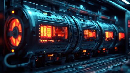 Poster - Futuristic Technology Panel with Red and Blue Lights
