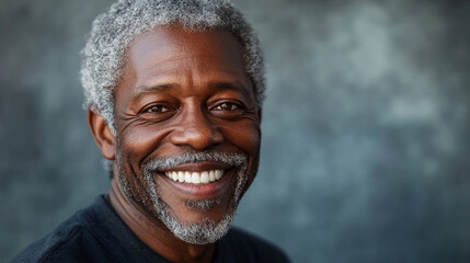 Portrait of black man with a big smile on his face. The man is smiling and looking at the camera