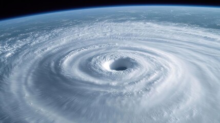 Poster - Aerial view of a swirling hurricane above the Earth's surface, showcasing white clouds.