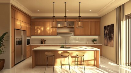 Professional photography, modern honey oak cabinets in a transitional kitchen
