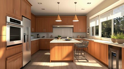 Professional photography, modern honey oak cabinets in a transitional kitchen
