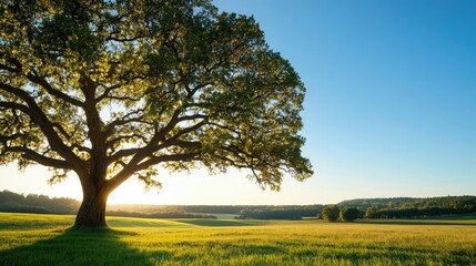 Poster - Majestic tree against a vibrant landscape under clear blue sky.