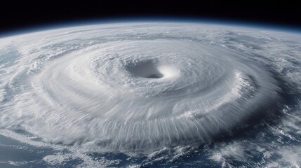 Poster - Aerial view of a swirling hurricane over the ocean, showcasing powerful storm dynamics.