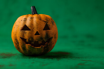 Wall Mural - Halloween pumpkin head on a green background