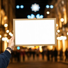 Canvas Print - person holding blank billboard