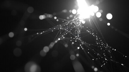Poster - Abstract digital network design with glowing particles on a dark background during the night