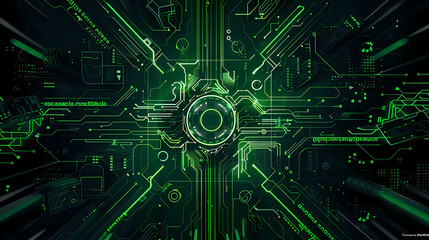 Poster - A futuristic corridor with cubes and neon led lights in green color. hacking and hack and code and computer engineer background. 3d rendered portal, abstract and mysterious. illustration