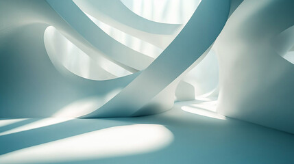 Poster - Abstract design of soft curves and light in a serene, airy interior space