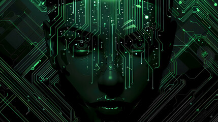 Poster - High-resolution image of eyes a printed circuit board (pcb) with complex technology patterns for use in educational materials, scientific research, and technological process illustrations.