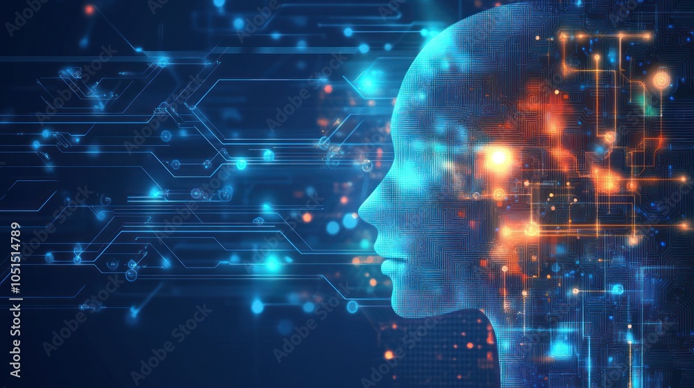 Human silhouette with digital circuits and blue tones Stock ...