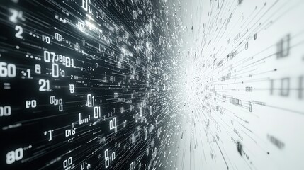 Aufkleber - A futuristic graph with numbers and digital data surging through a financial network on a white background, representing rapid data growth.