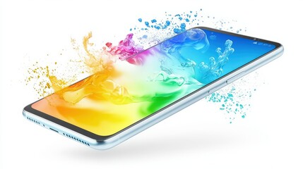 Poster - a smartphone with a vibrant screen display, set against a clean white background to enhance its colors and details.