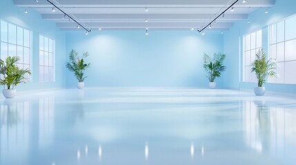 Poster - A quiet empty office captured in low light, highlighting the minimalist design and creating a calm atmosphere on a bright white backdrop.