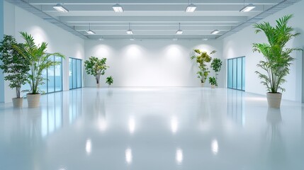 Poster - A vacant office with minimal furnishings and an airy feel, focusing on the space itself against a clear white backdrop.