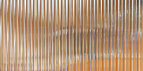 3d corrugated glass render light brown wall background. Ribbed fluted vertical line pattern, crystal glossy stripes with beige gradient texture. Abstract reeded translucent wallpaper. 3D illustration