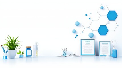 Poster - An inviting doctor's office wall adorned with patient information and health posters, isolated on a clean white background, ideal for showcasing a welcoming medical practice.