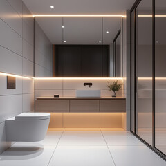 Modern minimalist style bathroom, with a toilet and sink