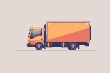 Illustration of a delivery truck in orange color, designed on a neutral background, ideal for logistics themes.